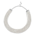 Simulated White Pearl Beaded Multi Row Necklace 28-30 Inches in Silvertone - Sticky add to cart bar