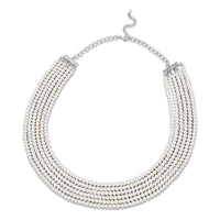Simulated White Pearl Beaded Multi Row Necklace 28-30 Inches in Silvertone