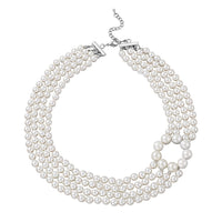 Simulated Pearl Multi Row Necklace 22-24 Inches in Silvertone