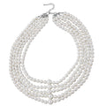Simulated White Pearl and Simulated Pearl Multi Row Necklace with Charm 22-25 Inches in Silvertone - Sticky add to cart bar
