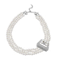 Simulated White Pearl and Multi Gemstone Triple Row Necklace 21.50-23.50 Inches in Silvertone - Sticky add to cart bar