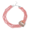 Simulated White Pearl and Multi Gemstone Triple Row Necklace 21.50-23.50 Inches in Silvertone - Sticky add to cart bar