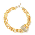Simulated Golden Pearl and Multi Gemstone Triple Row Necklace 21.50-23.50 Inches in Goldtone - Sticky add to cart bar