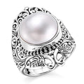 BALI LEGACY White Mabe Pearl Floral Leaf and Peacock Ring in Sterling Silver (Size 11.0) - Sticky add to cart bar