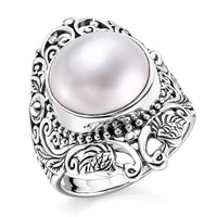 BALI LEGACY White Mabe Pearl Floral Leaf and Peacock Ring in Sterling Silver (Size 11.0)