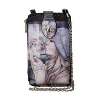 Beige Butterfly and Eiffel Tower Pattern Faux Leather Cell Phone Bag (4.13"x7.09") with Shoulder Strap