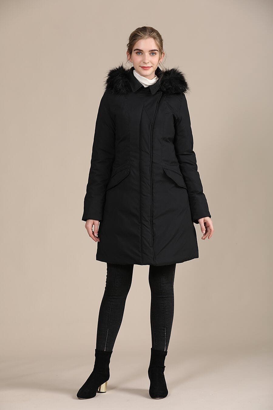 FTX Long Vegan Down Puffer Jacket with Removable Hood - Black - (L)
