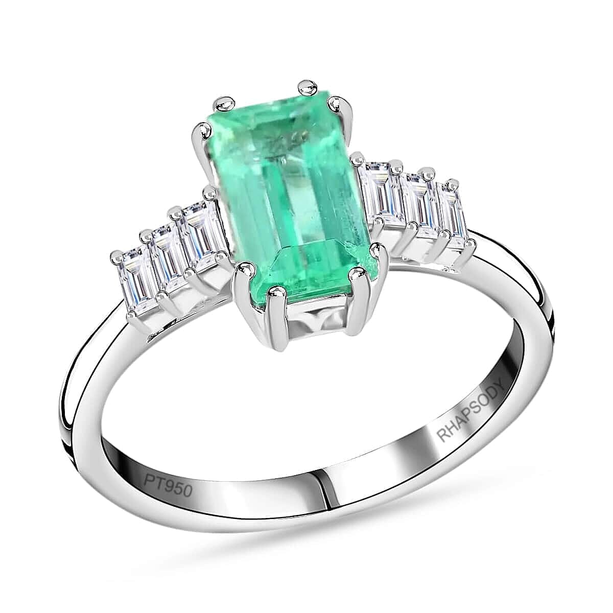 Certified & Appraised Rhapsody AAAA Boyaca Colombian Emerald and E-F VS Diamond 2.10 ctw Ring in 950 Platinum (Size 6.0) 4.75 Grams