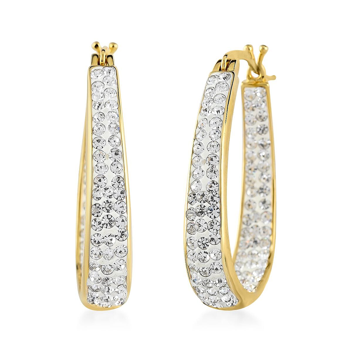 White Austrian Crystal Inside-Out Hoop Earrings in Goldtone