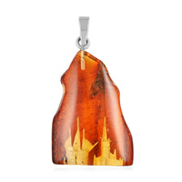 Baltic Cognac Colored Amber Free Shaped Pendant without Chain in Sterling Silver