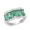 AAA Kagem Zambian Intense Green Emerald, Natural White Zircon Ring in Rhodium Over Sterling Silver (Size 6.0) 3.30 ctw - Sticky add to cart bar