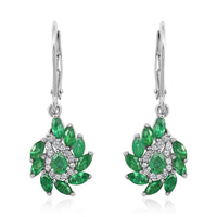 AAA Kagem Emerald and White Zircon Lever Back Earrings in Rhodium Over Sterling Silver 1.75 ctw