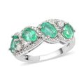 AAA Kagem Zambian Intense Green Emerald, Natural White Zircon Ring in Rhodium Over Sterling Silver (Size 6.0) 2.35 ctw - Sticky add to cart bar