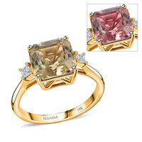 Doorbuster Certified & Appraised ILIANA 18K Yellow Gold Asscher Cut AAA Turkizite and G-H SI Diamond Ring 3.40 Grams 4.35 ctw