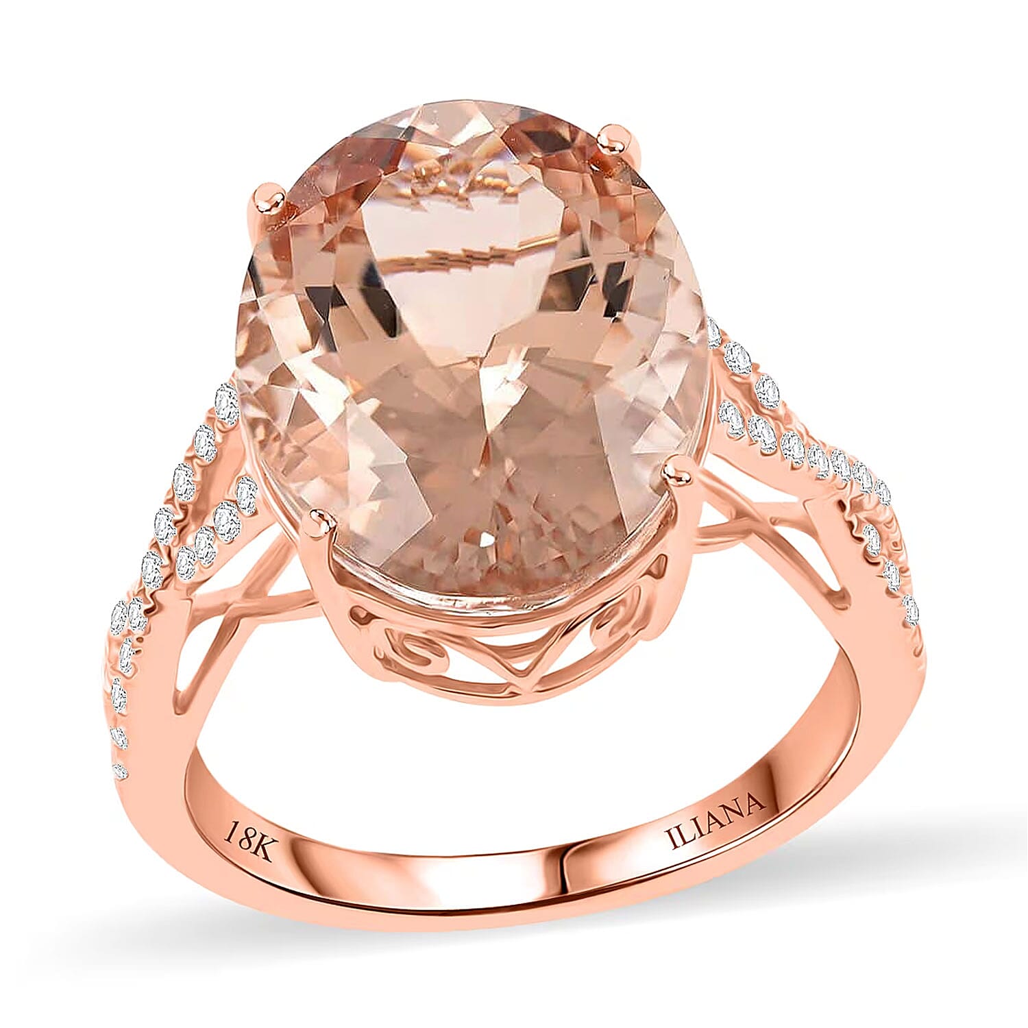 Doorbuster Certified & Appraised ILIANA 18K Rose Gold AAA Marropino Morganite and G-H SI Diamond Ring 4.10 Grams 9.00 ctw