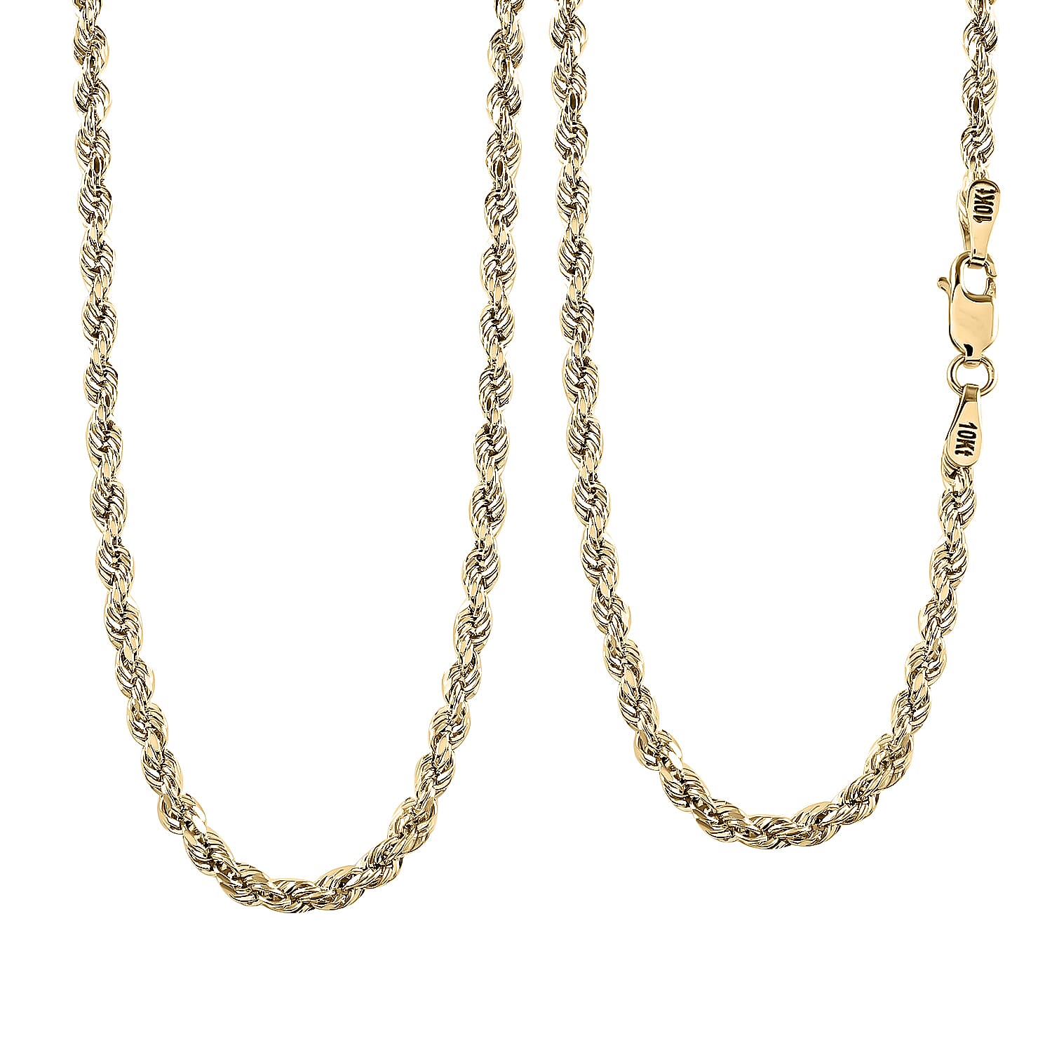 10K Yellow Gold Rope Necklace, Rope Chain Necklace, Gold Chain (24 Inches)