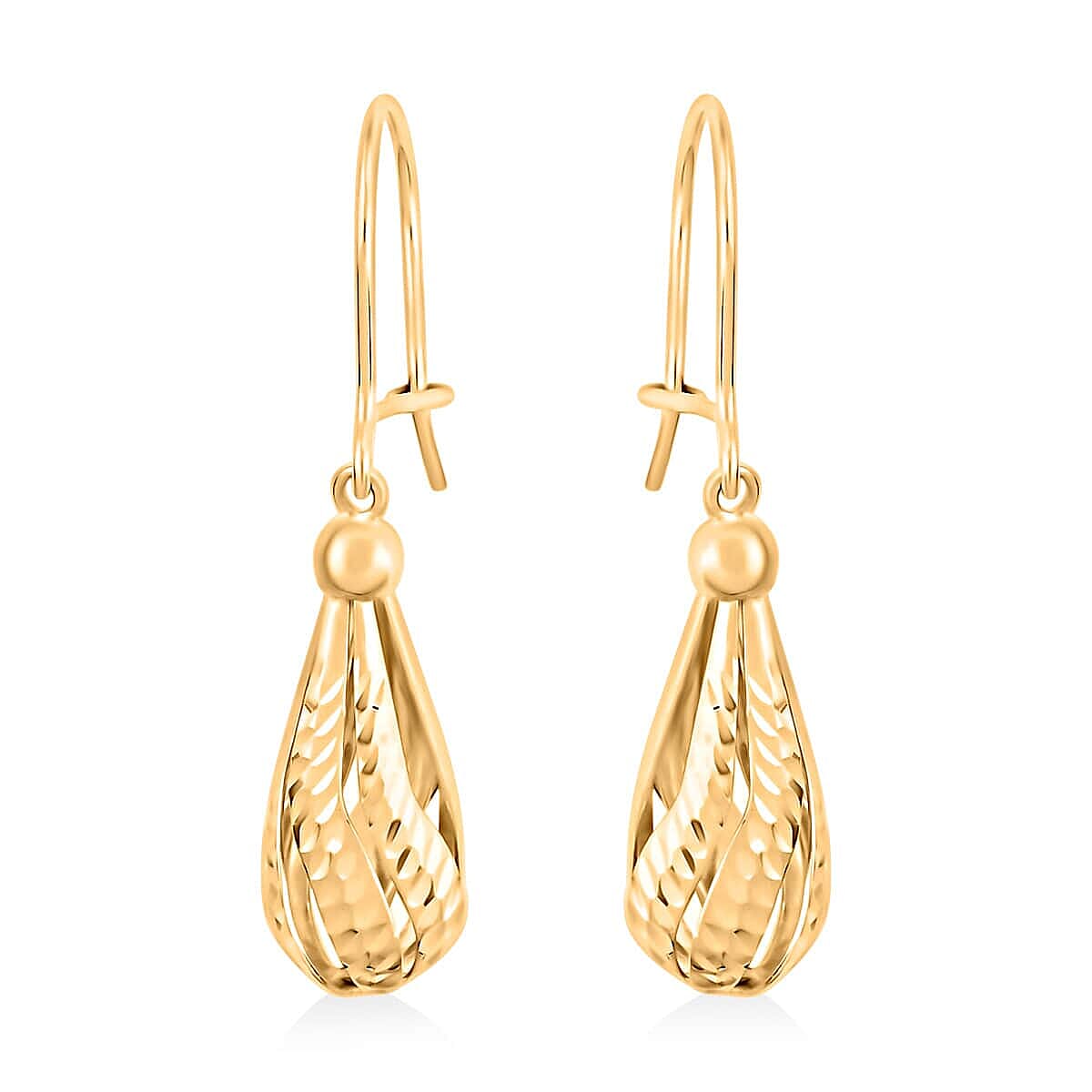 14K Yellow Gold Earrings, Tear Drop Earrings, Diamond Cut Earrings, Dangle Earrings, Gold Drop Earrings , Fish Hook Earrings 2.5 Grams