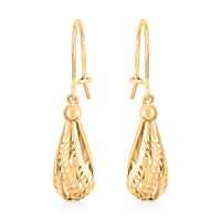 14K Yellow Gold Earrings, Tear Drop Earrings, Diamond Cut Earrings, Dangle Earrings, Gold Drop Earrings , Fish Hook Earrings 2.5 Grams