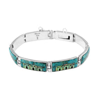 SANTA FE Style Kingman Turquoise and Lab Created Opal Bracelet in Sterling Silver (7.00 In) 17.25 Grams 35.20 ctw