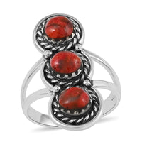 SANTA FE Style Plum Spiny Turquoise 3 Stone Ring in Sterling Silver 3.50 ctw