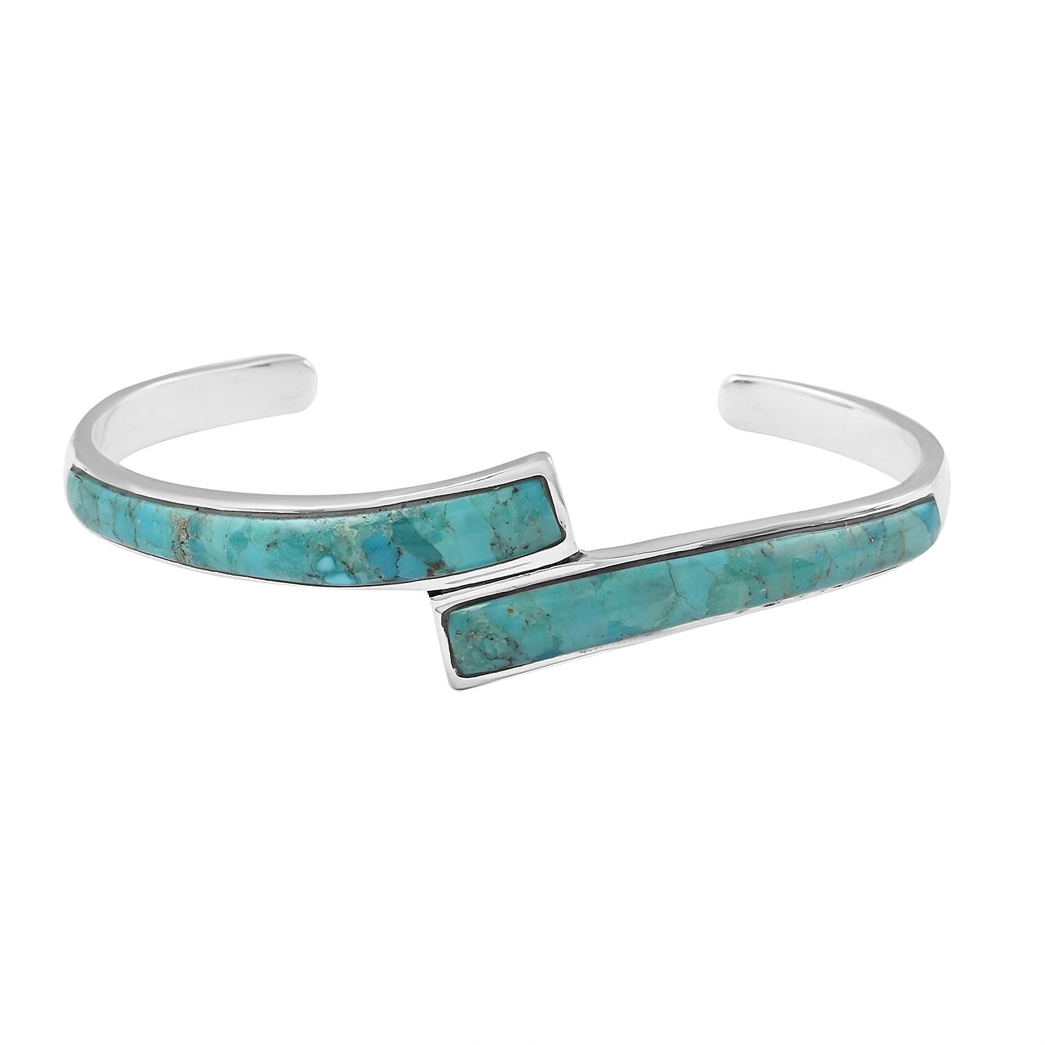 SANTA FE Style Kingman Turquoise Bangle Bracelet in Sterling Silver (6.50 in) 11.50 Grams 7.50 ctw