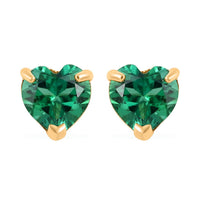 14K Yellow Gold Lab Created Emerald Heart Stud Earrings 0.40 ctw