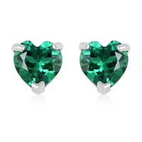 14K Yellow Gold Lab Created Emerald Heart Stud Earrings 0.40 ctw