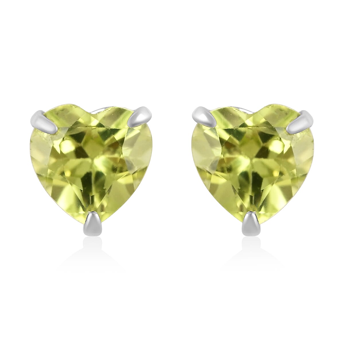 14K White Gold Peridot Heart Stud Earrings 0.50 ctw