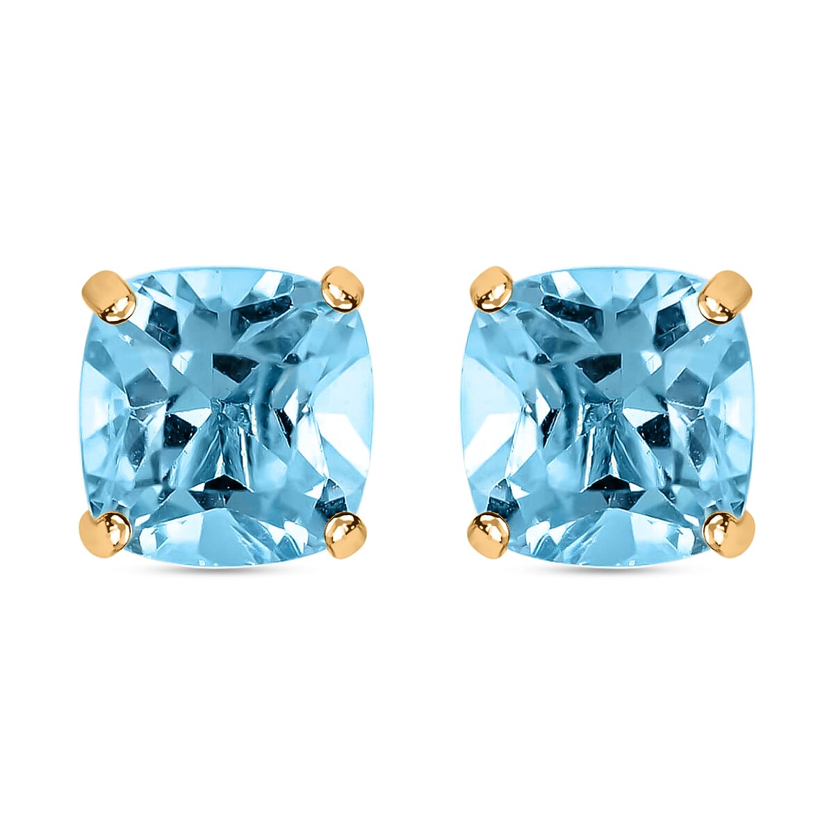 14K Yellow Gold Sky Blue Topaz Stud Earrings with Silicone Back 1.70 ctw
