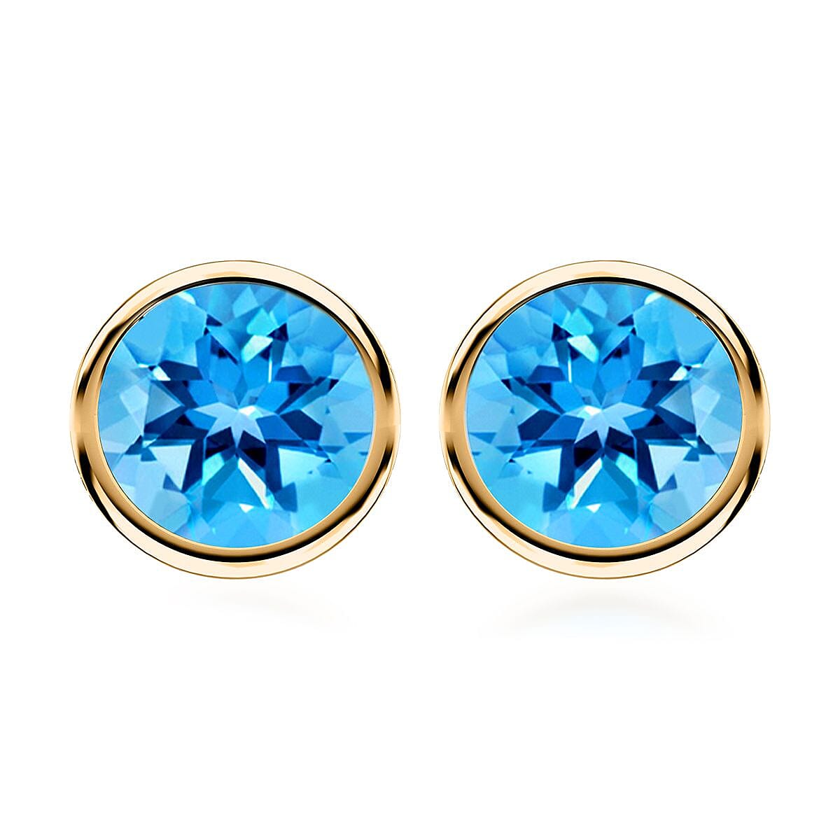 14K Yellow Gold Swiss Blue Topaz Round Stud Earrings 1.20 ctw