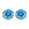 14K Yellow Gold Swiss Blue Topaz Round Stud Earrings 1.20 ctw - Sticky add to cart bar