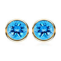 14K Yellow Gold Swiss Blue Topaz Round Stud Earrings 1.20 ctw