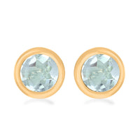 14K Yellow Gold Sky Blue Topaz Round Stud Earrings 1.15 ctw
