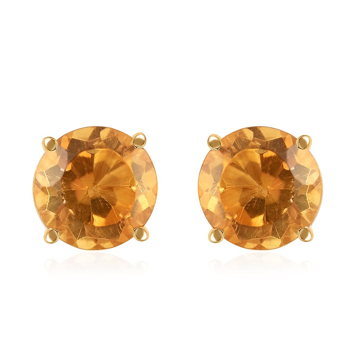14K Yellow Gold Brazilian Citrine Stud Earrings with Screw Back 1.50 ctw