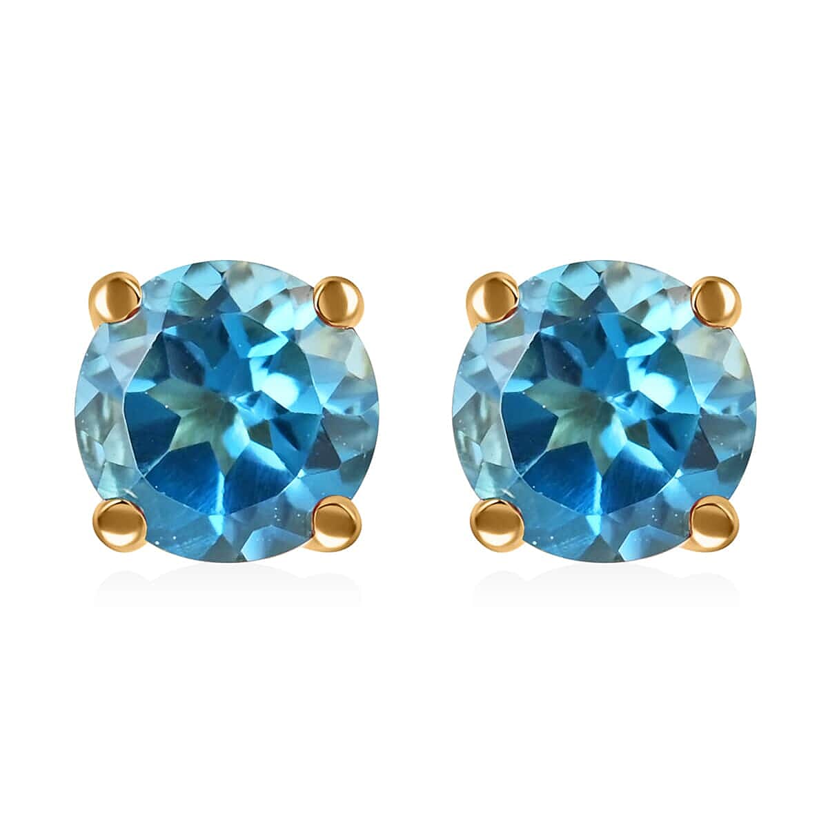 14K Yellow Gold London Blue Topaz Round Stud Earrings 0.60 ctw