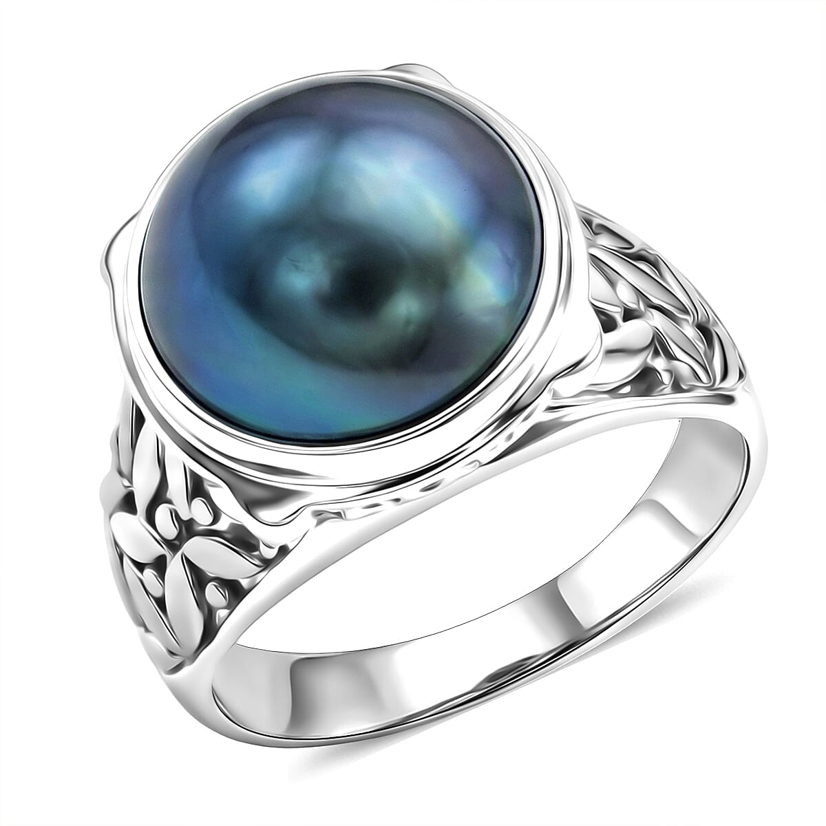 BALI LEGACY Blue Mabe Pearl 14-15mm Ring in Sterling Silver (Size 8.0) (7.50 g)