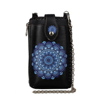Black and Blue Paper Cuts Pattern Faux Leather Cell Phone Bag (4.13x7.09) with Shoulder Strap