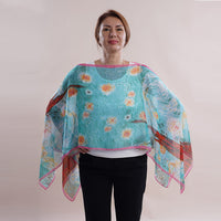 TLV All in One Turquoise Floral Brush Stroke Chiffon Tunic