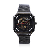 GENOA Automatic Mechanical Movement Watch with ION Plated Black Stainless Steel Mesh Strap (42mm)