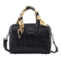 Black Crocodile Embossed Pattern Genuine Leather Crossbody Bag (11"x5"x9") with Hand Scarf Strap and Shoulder Strap - Sticky add to cart bar