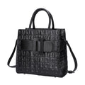PASSAGE Black Crocodile Skin Pattern Genuine Leather Middle Size Tote Bag - Sticky add to cart bar
