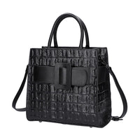 PASSAGE Black Crocodile Skin Pattern Genuine Leather Middle Size Tote Bag