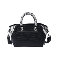 PASSAGE Black Crocodile & Snakeskin Pattern Genuine Leather Tote Bag with 47 Inch Shoulder Strap