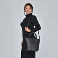 Black Embossed Crocodile Genuine Leather Tote Bag (9.84x4.75x11.02) with Shoulder Strap 53 Inches - Sticky add to cart bar
