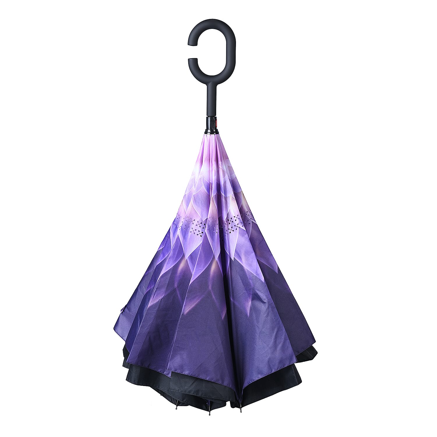 Purple and White Floral Pattern Double Layer Canopy Inverted Umbrella (46" Diameter)