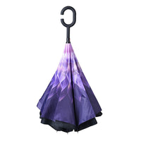 Purple and White Floral Pattern Double Layer Canopy Inverted Umbrella (46" Diameter)