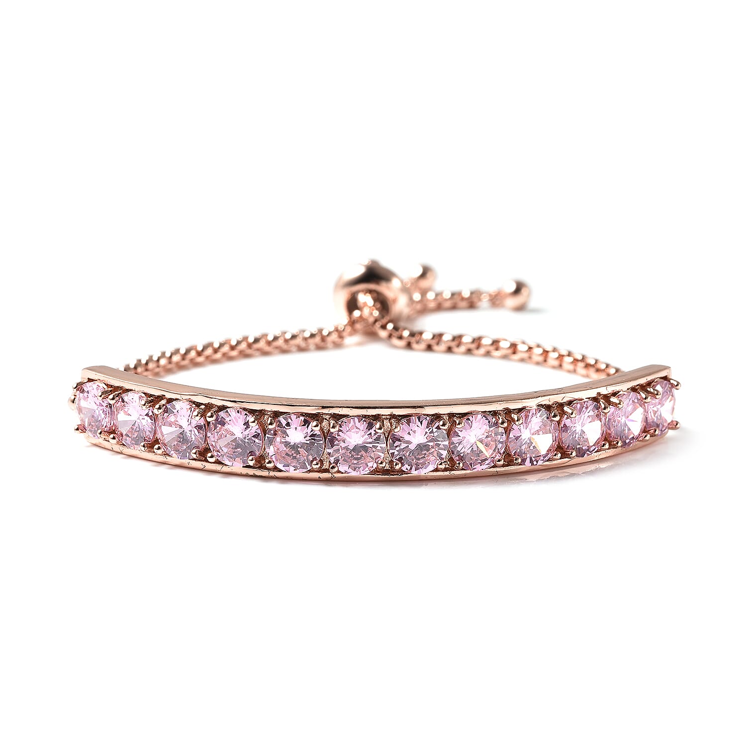 Simulated Pink Diamond Half Tennis Bolo Bracelet in Rosetone