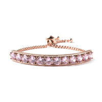 Simulated Pink Diamond Half Tennis Bolo Bracelet in Rosetone