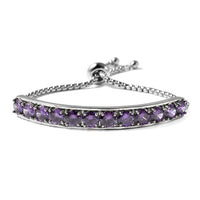 Simulated Amethyst Color Diamond Half Tennis Bolo Bracelet in Silvertone