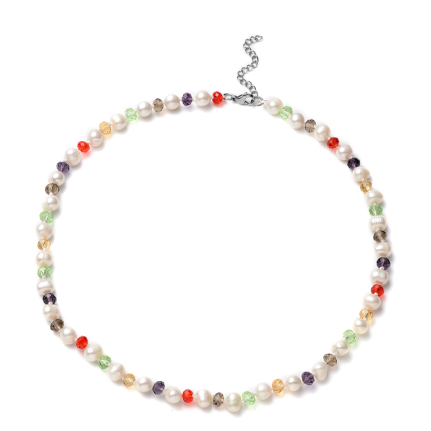 White Freshwater Cultured Pearl Necklace 20 Inches in Stainless Steel